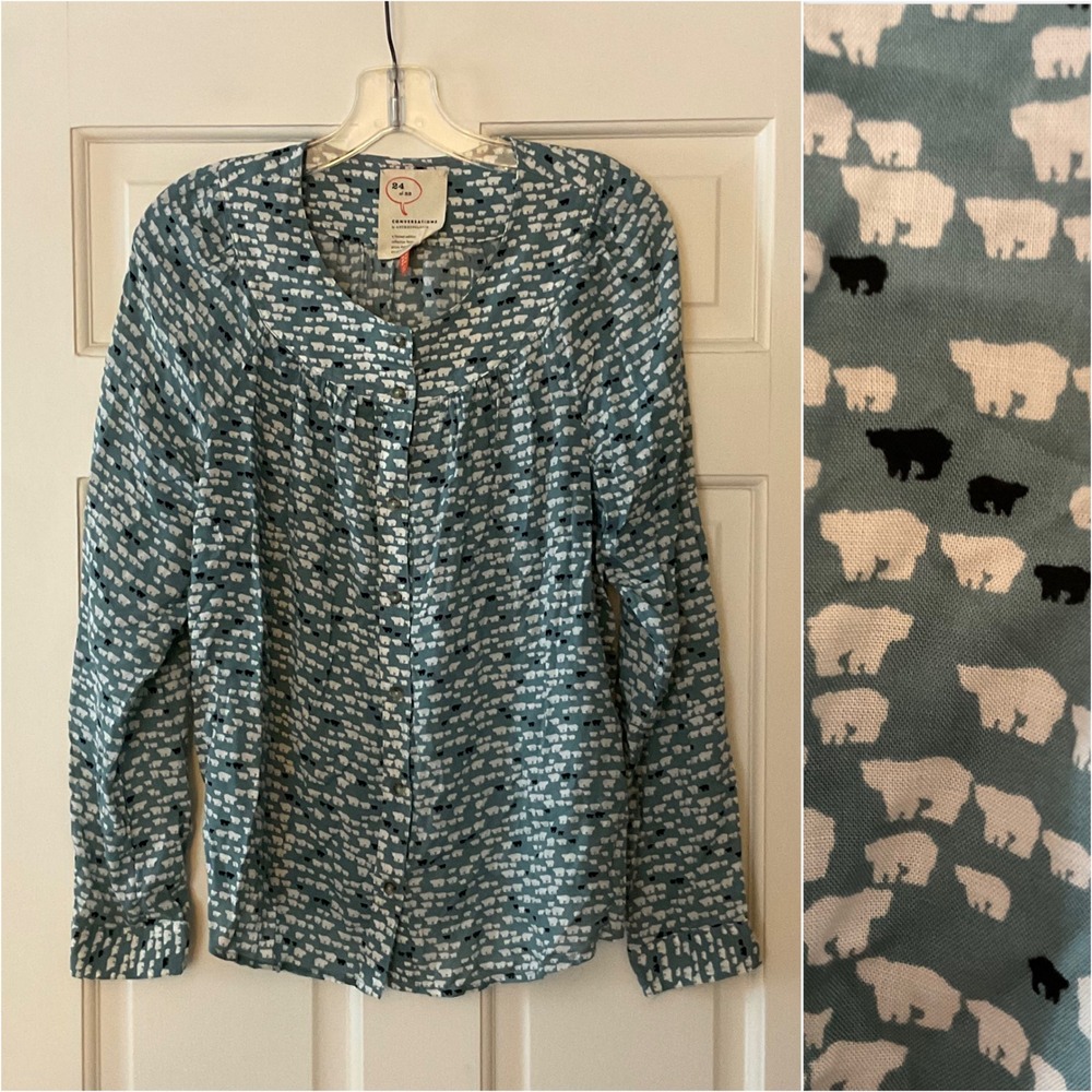 Anthropologie 52 Conversations 24 Polar Bear Blouse 10 Blue Top Limited Edition